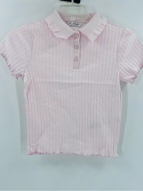 Miss Selfridge lettuce hem polo top in pale pink new size 4